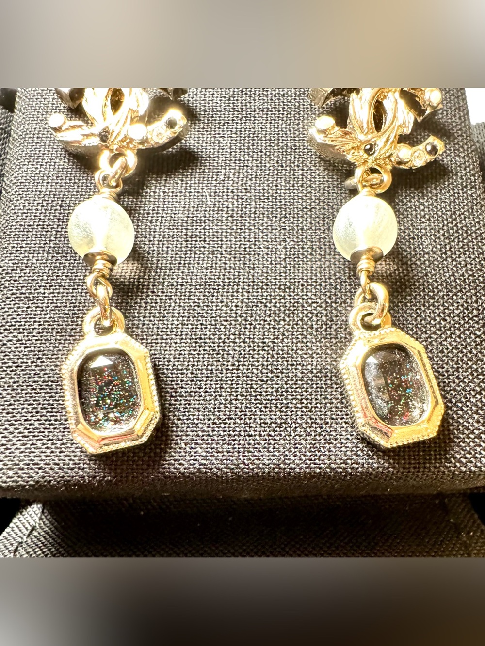 Chanel CC Logo Pearl, Crystal, and Gem Drop Earrings W Box - Picture 3 of 11